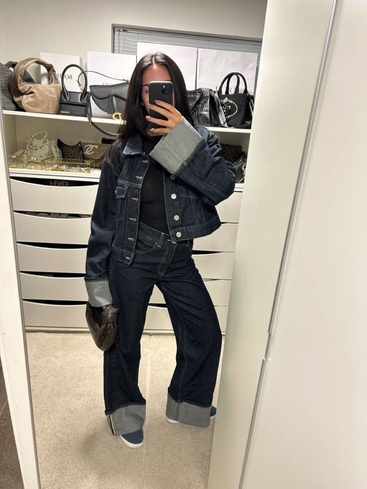 Lena - Spijkerjasje en Wide-Leg Jeans Set