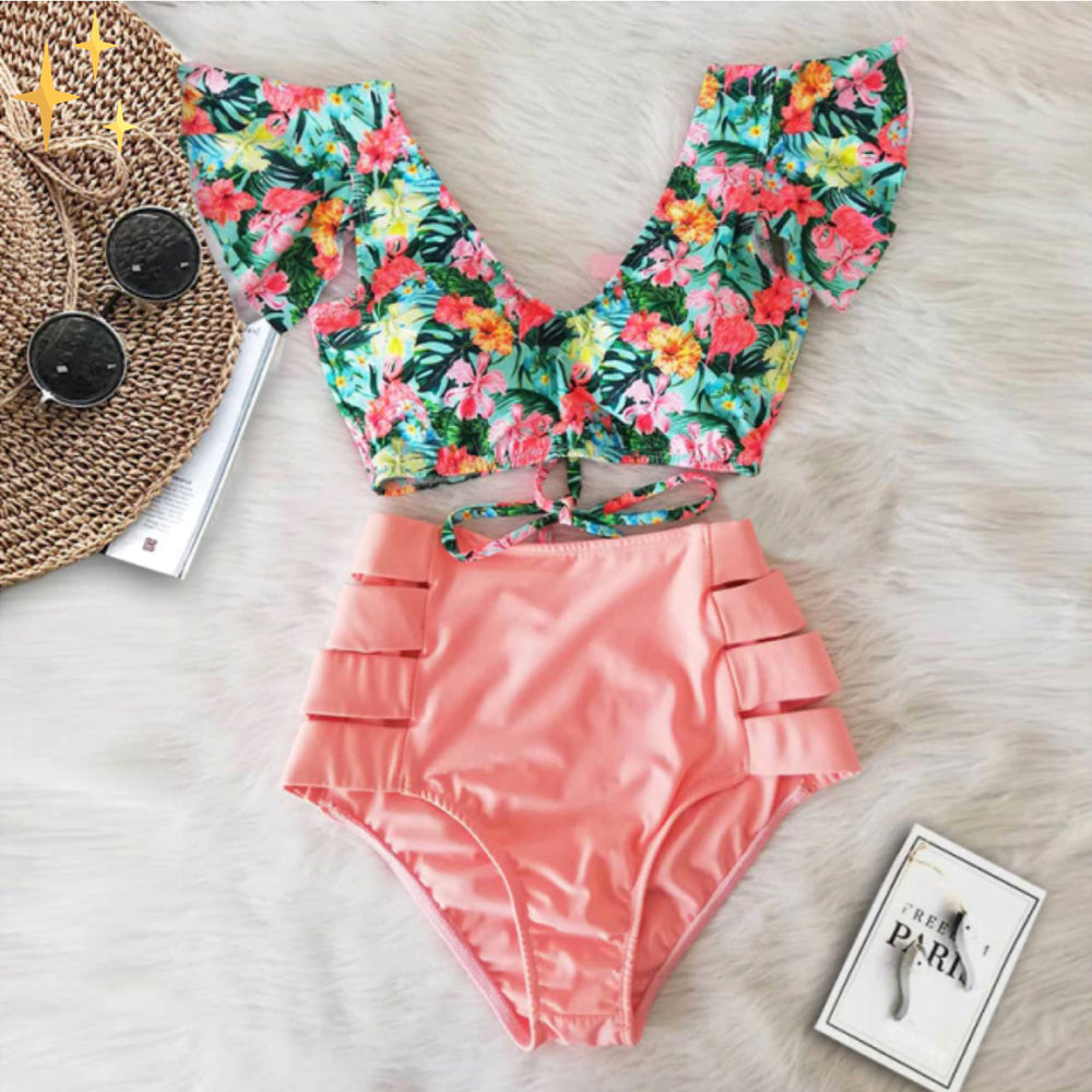 Flora Bikini Set met Hoge Taille Broekje en Ruffle Top voor een Fun en Flirty Look