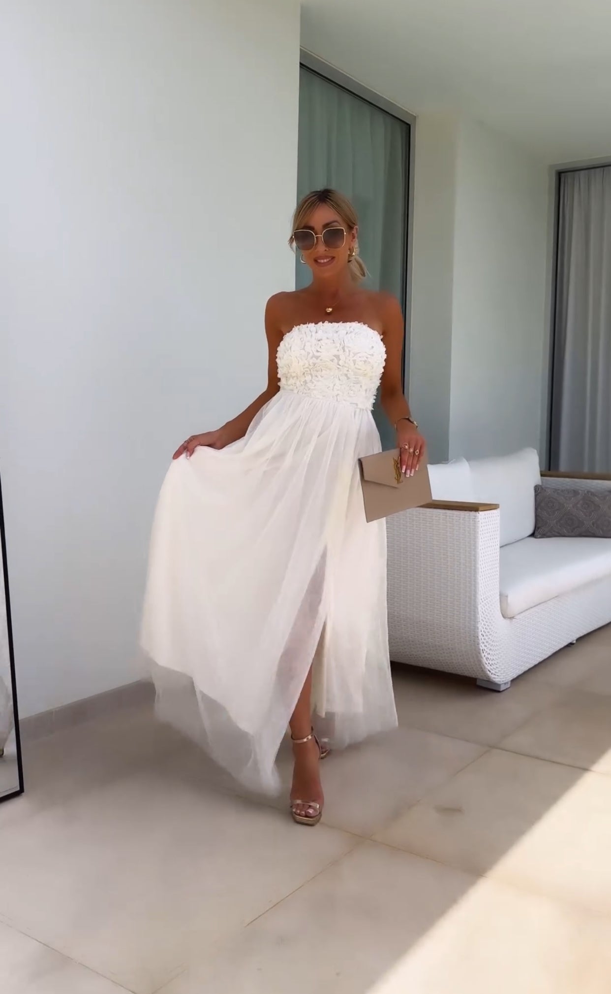 Amélie - Straploze Maxi Jurk met Kant