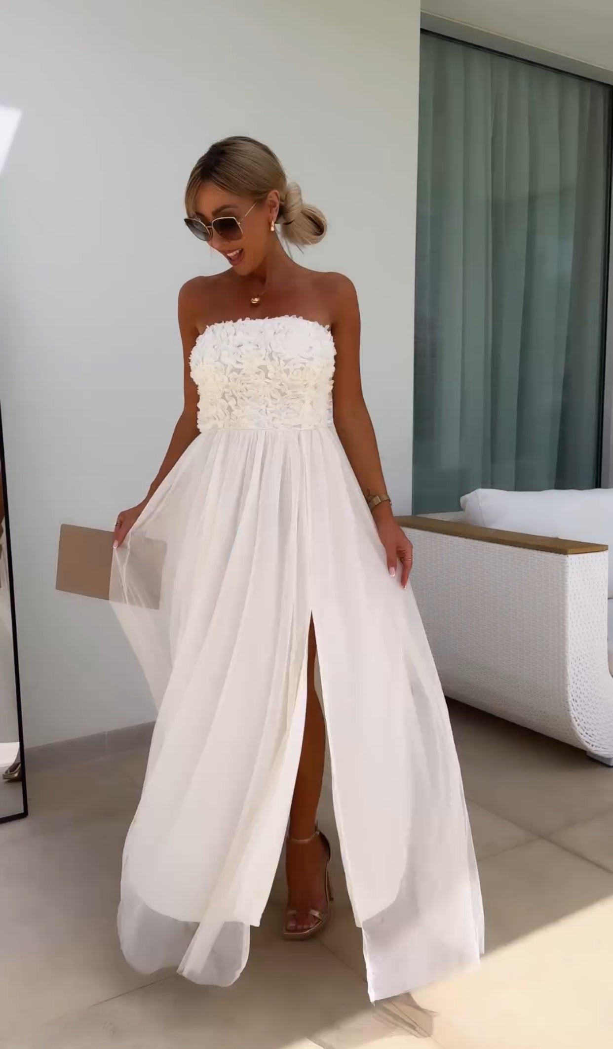 Amélie - Straploze Maxi Jurk met Kant