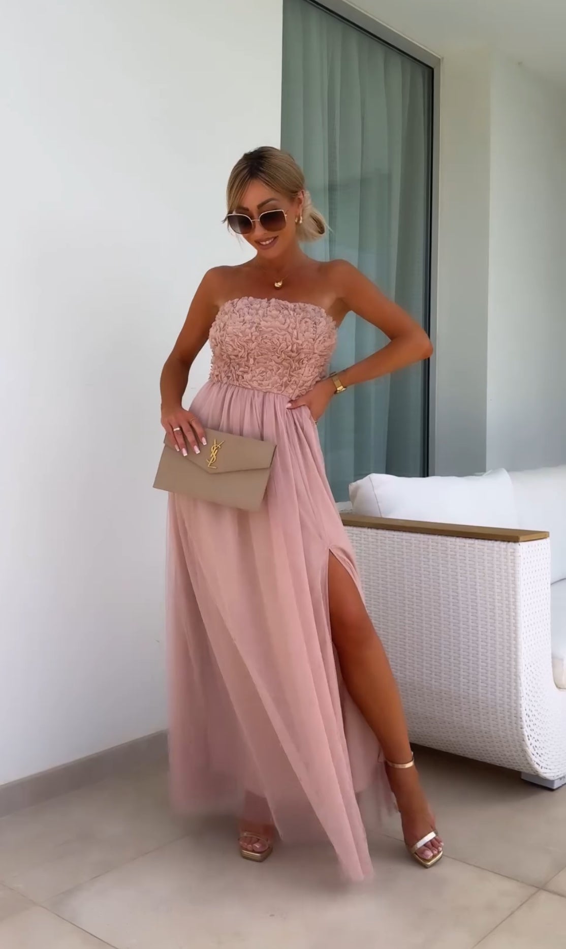 Amélie - Straploze Maxi Jurk met Kant