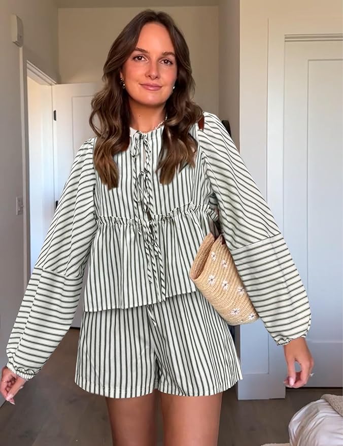 Sophie - Gestreepte Peplumtop en Short Set