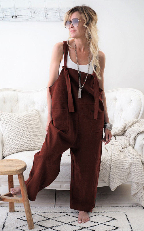 Clairye - Zwarte Katoen-Linnen Jumpsuit met Zakken