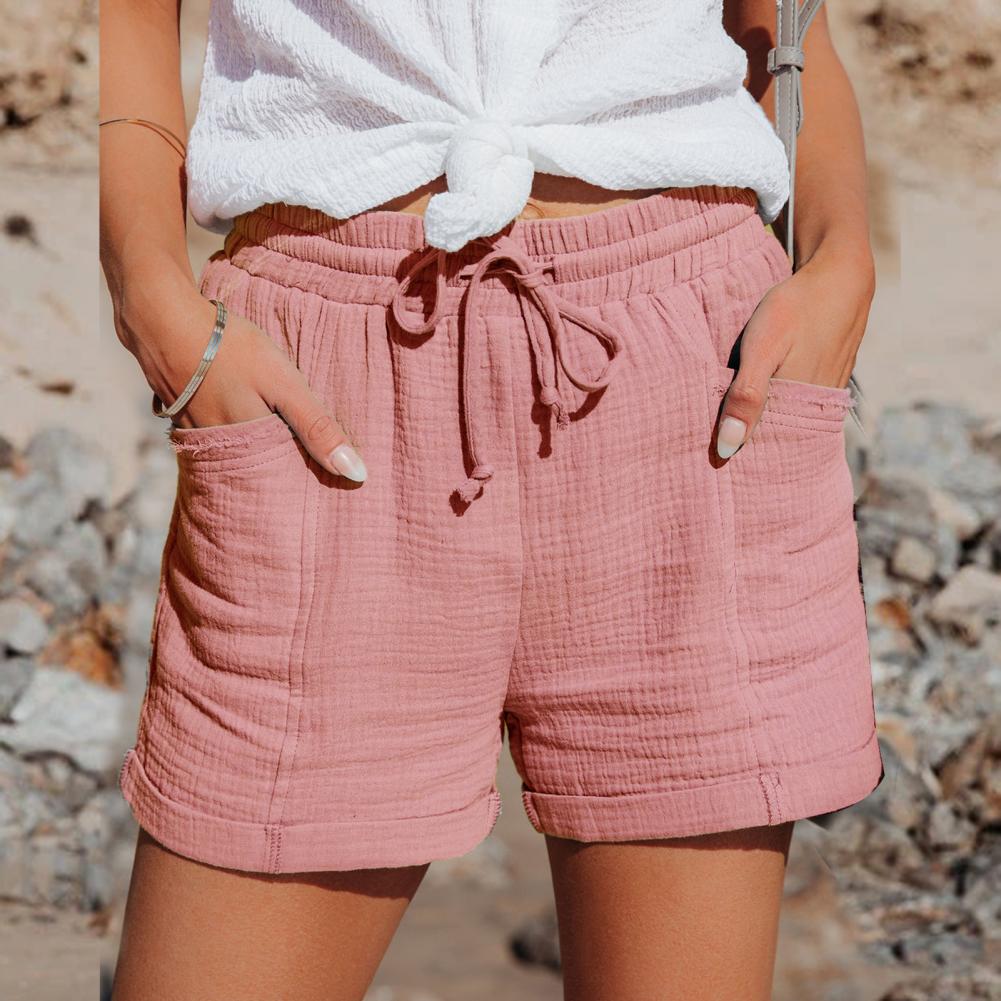 Mina Elegante Dames Korte Zachte Zomer Broek met Zakken en Trekkoord