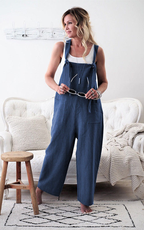 Clairye - Zwarte Katoen-Linnen Jumpsuit met Zakken