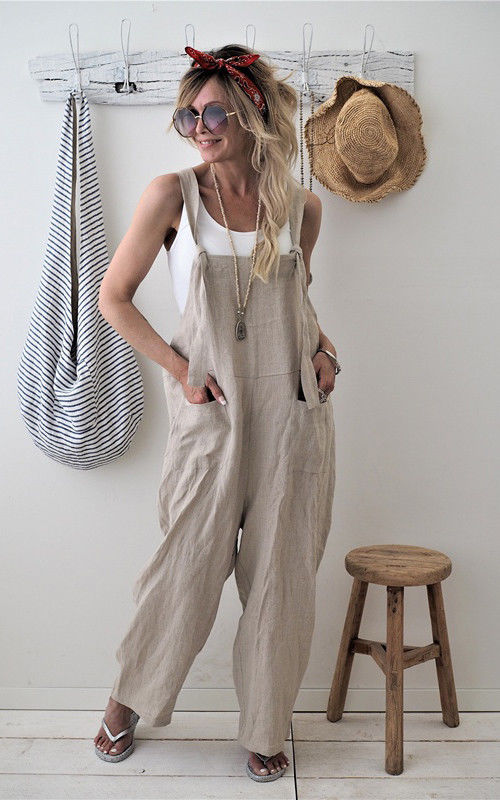 Clairye - Zwarte Katoen-Linnen Jumpsuit met Zakken