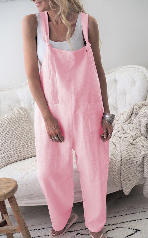 Clairye - Zwarte Katoen-Linnen Jumpsuit met Zakken