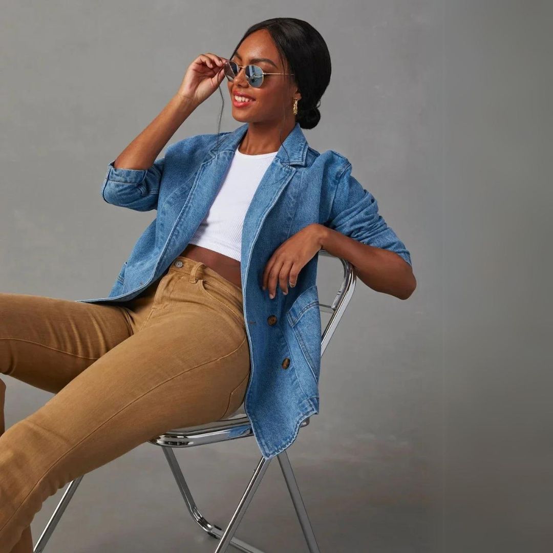 Krisje - Stijlvolle denim blazer met zakken voor dames