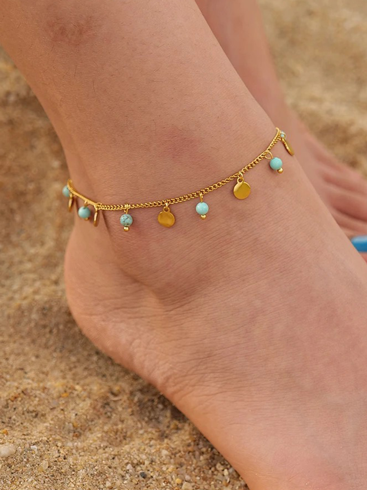 Maeve - Hangende Balletjes Enkelbandje Blauw Goud