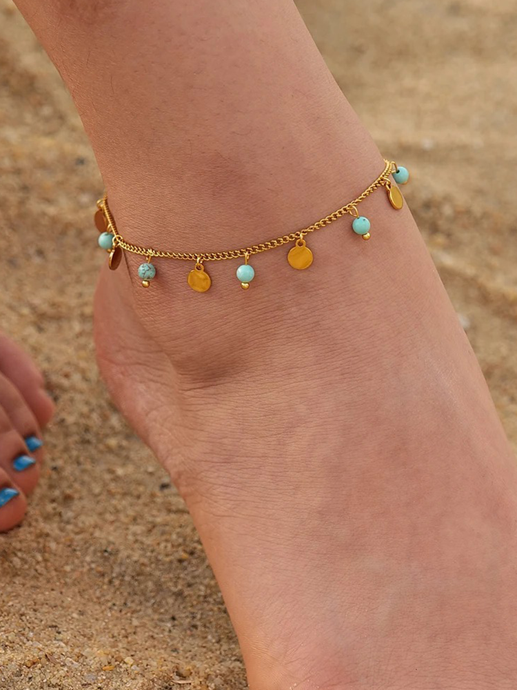 Maeve - Hangende Balletjes Enkelbandje Blauw Goud
