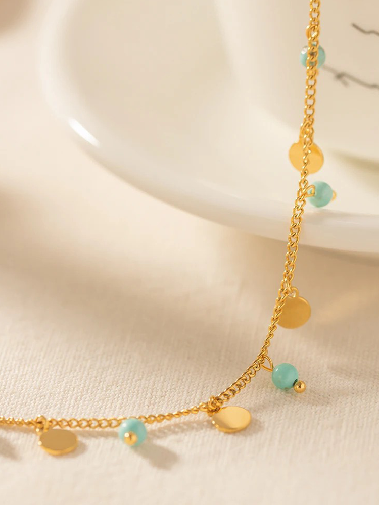 Maeve - Hangende Balletjes Enkelbandje Blauw Goud