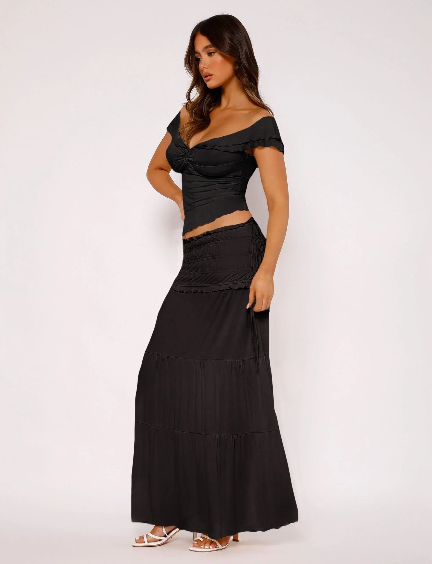 Luella - Textuur Gedraaide Top met Maxirok
