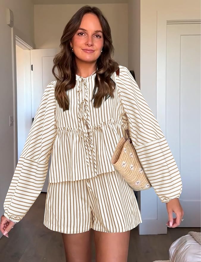 Sophie - Gestreepte Peplumtop en Short Set