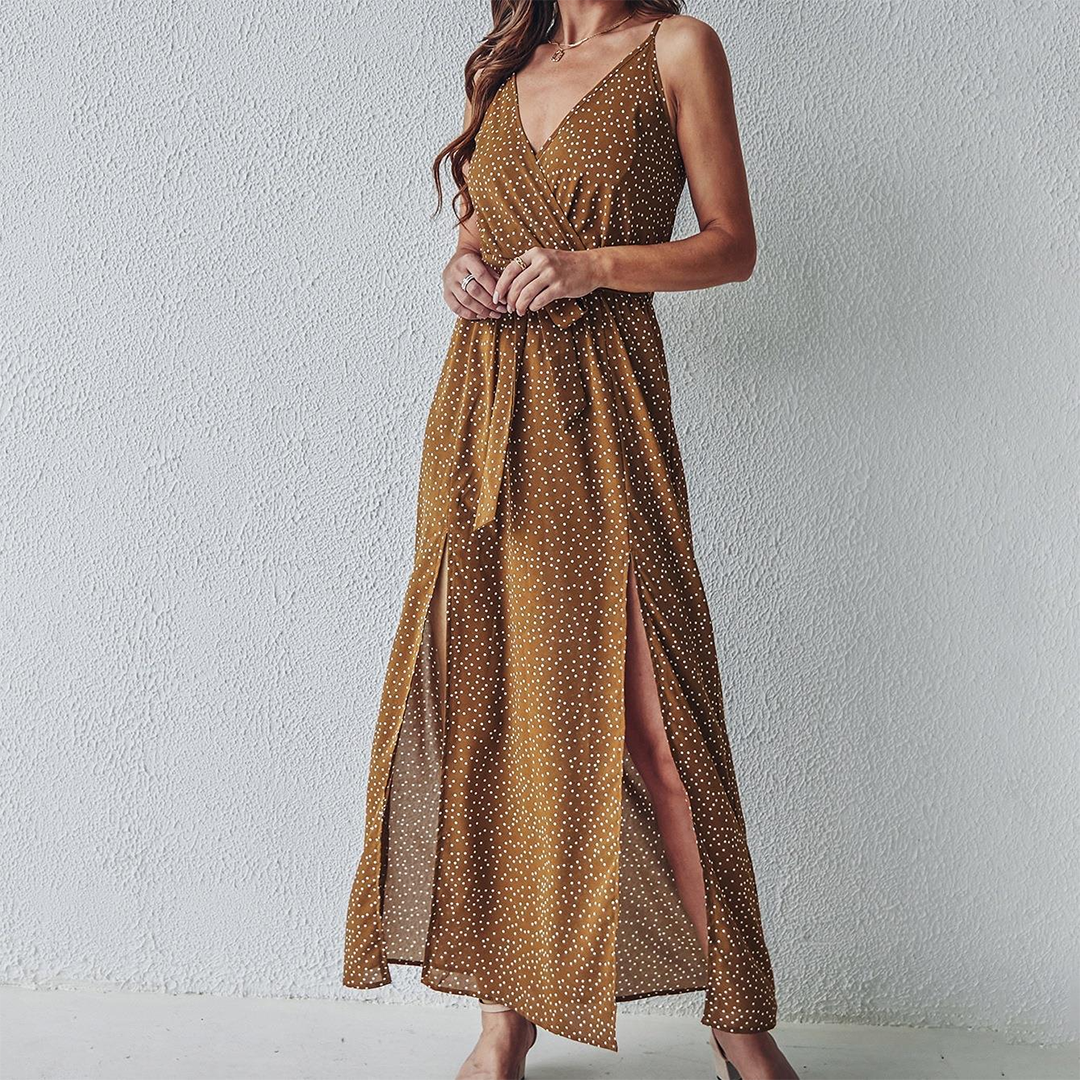 Merel - Vrouwen Gestippelde Maxi Dress
