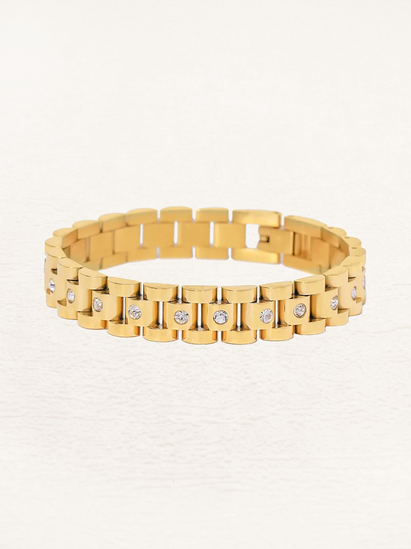 Aleida - Nora Brede Gouden Schakelarmband met Zirkonia