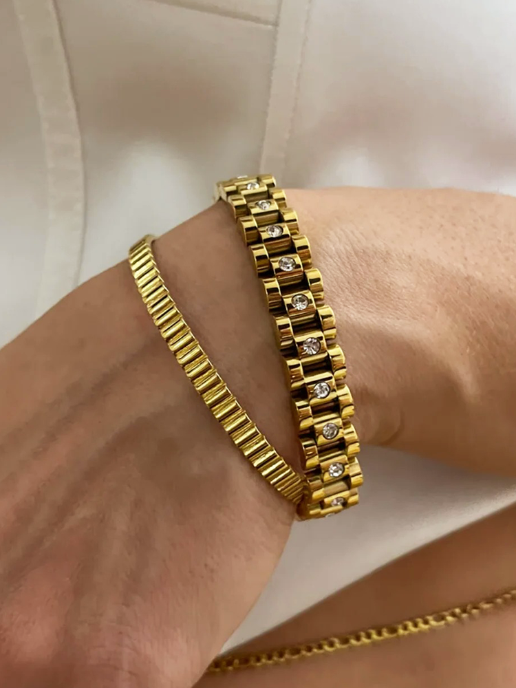 Aleida - Nora Brede Gouden Schakelarmband met Zirkonia