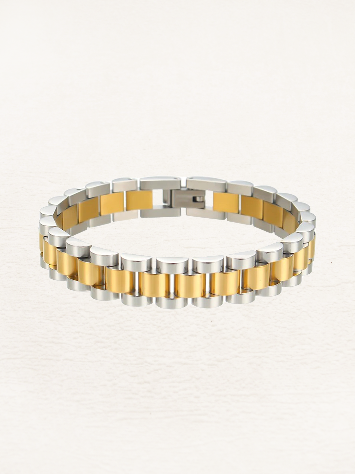 Digna - Brede Schakelarmband Goud-Zilver