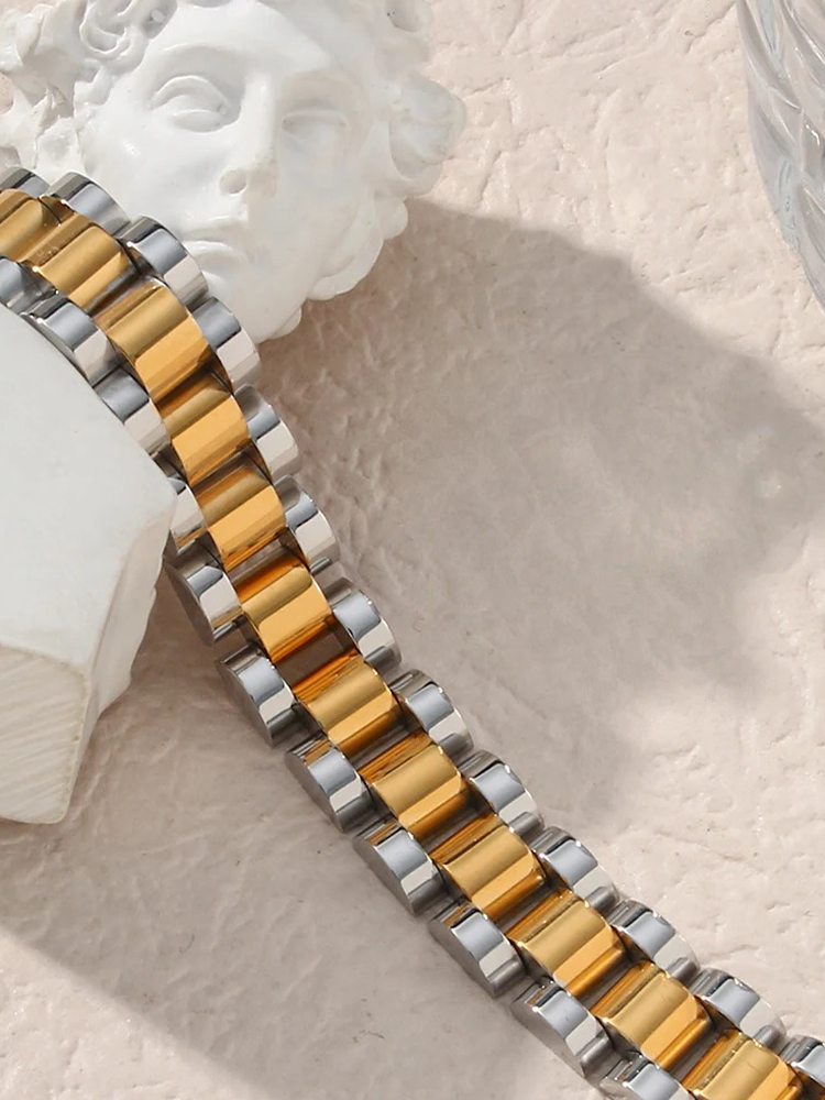 Digna - Brede Schakelarmband Goud-Zilver