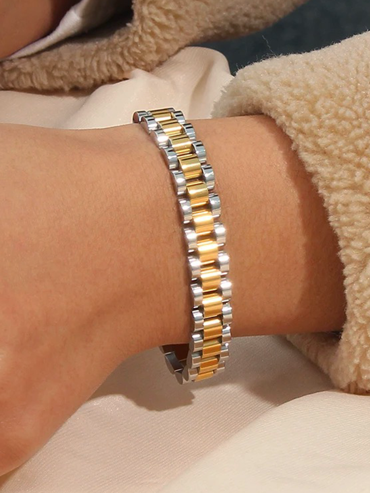 Digna - Brede Schakelarmband Goud-Zilver
