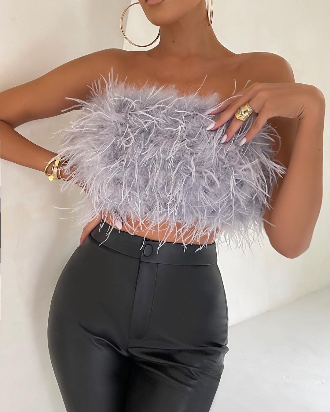 Zara - Strapless Top Met Veren