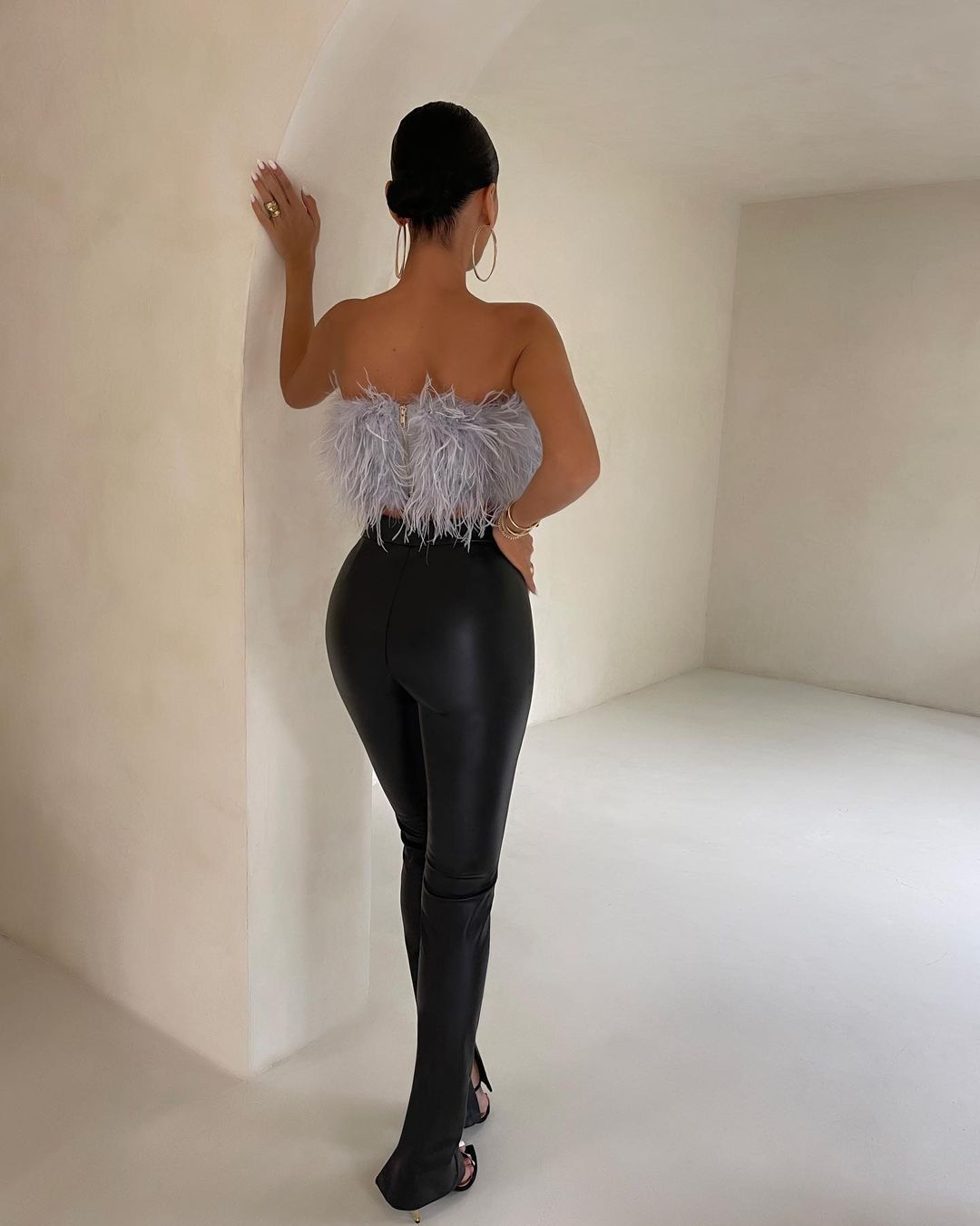 Zara - Strapless Top Met Veren