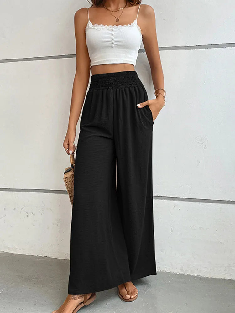 Eva - Linnen Elastische Hoge Taille Comfy Mode Flared broek
