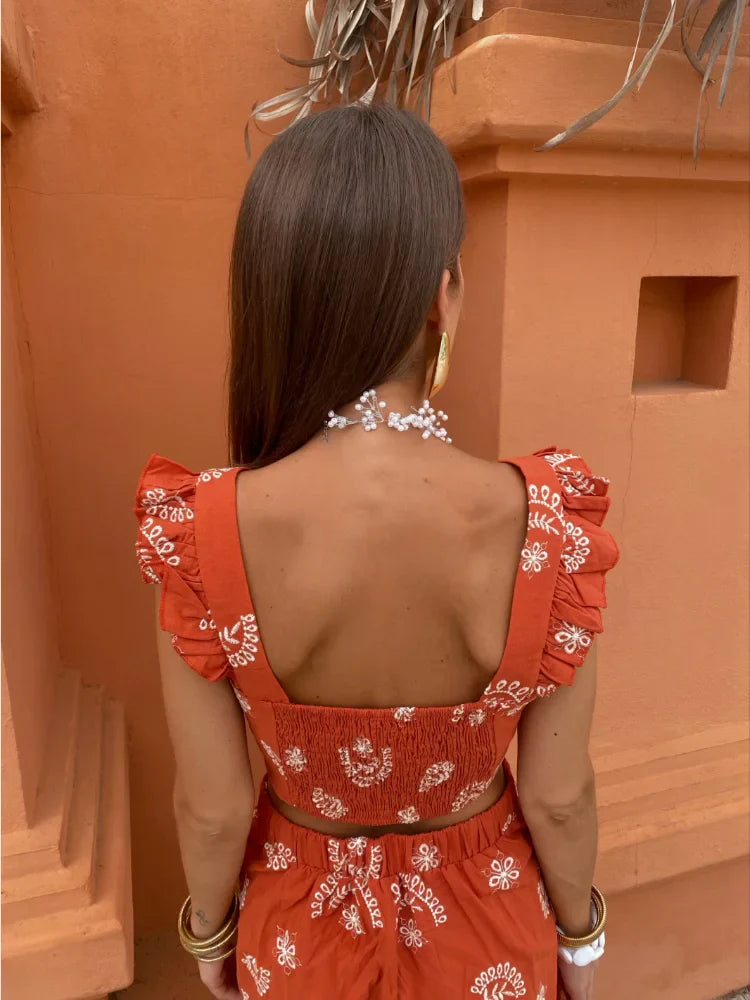 Panka - Tweedelig boho set met crop top en midi rok