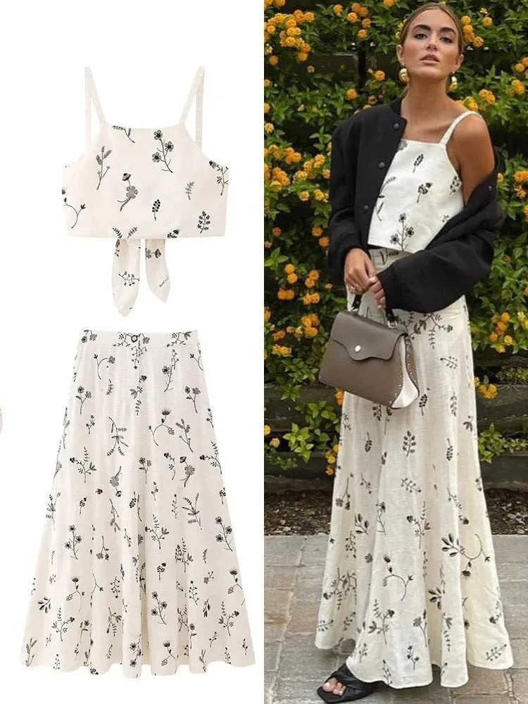 Lujza - Set van top en rok met bloemenprint