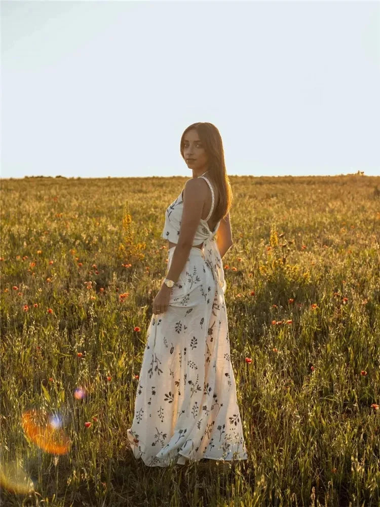 Lujza - Set van top en rok met bloemenprint