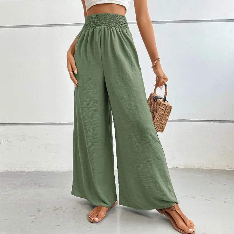 Eva - Linnen Elastische Hoge Taille Comfy Mode Flared broek