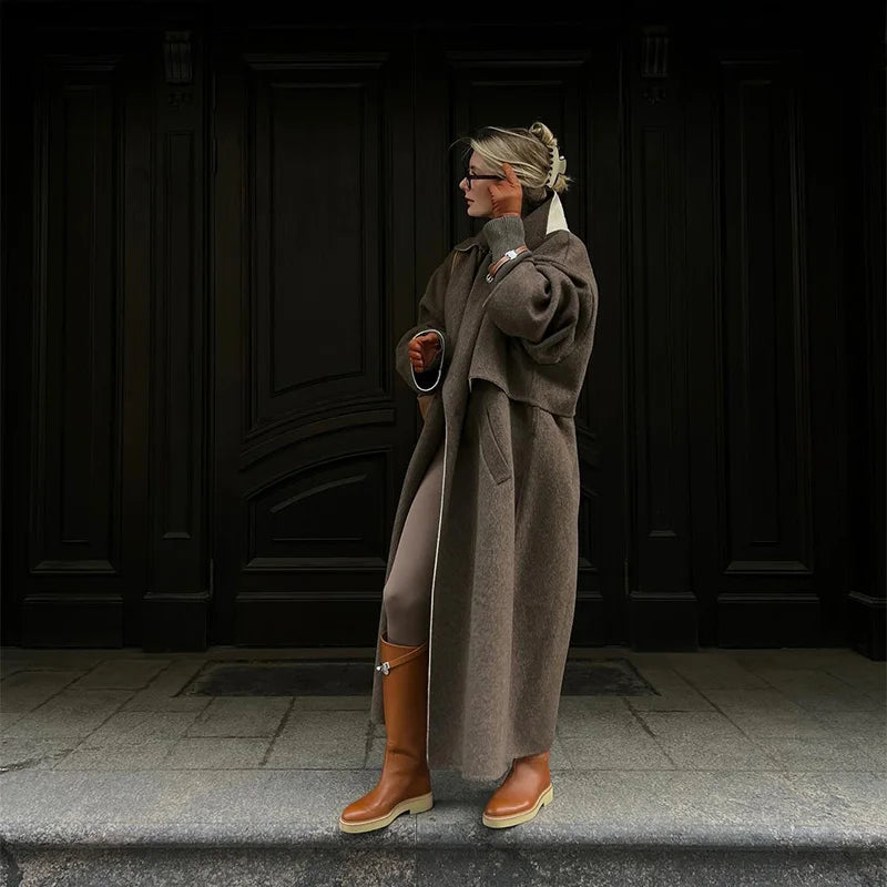 Suse - Casual Lange Bruine Jas voor Vrouwen