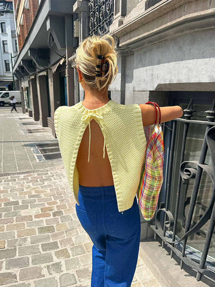 Ella – Gebreide Mouwloze Top in Geel