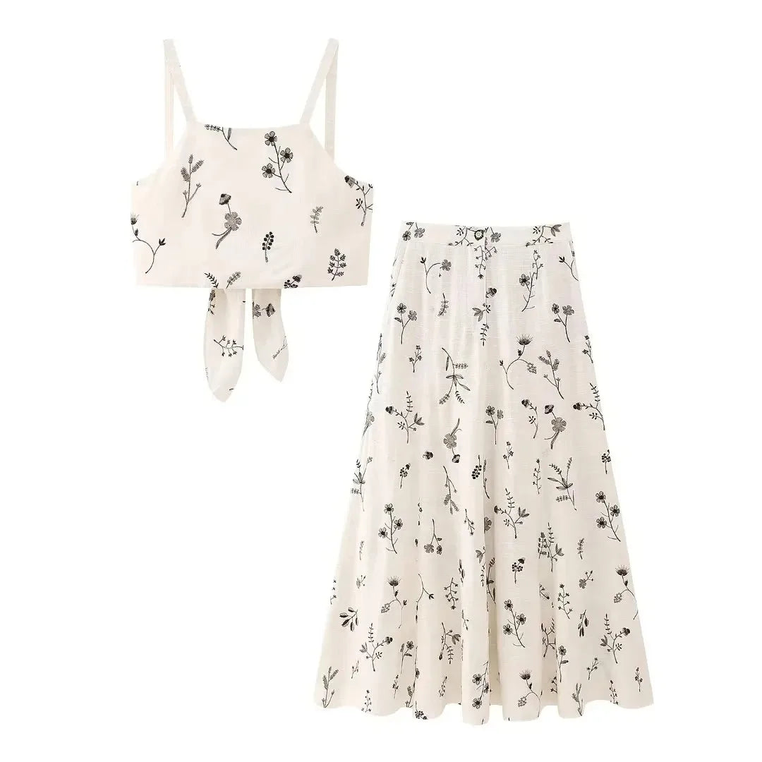 Lujza - Set van top en rok met bloemenprint