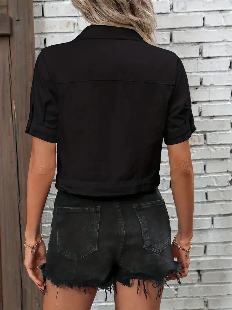 Tess Denim Jack | Denim Overhemd met Korte Mouwen voor Dames