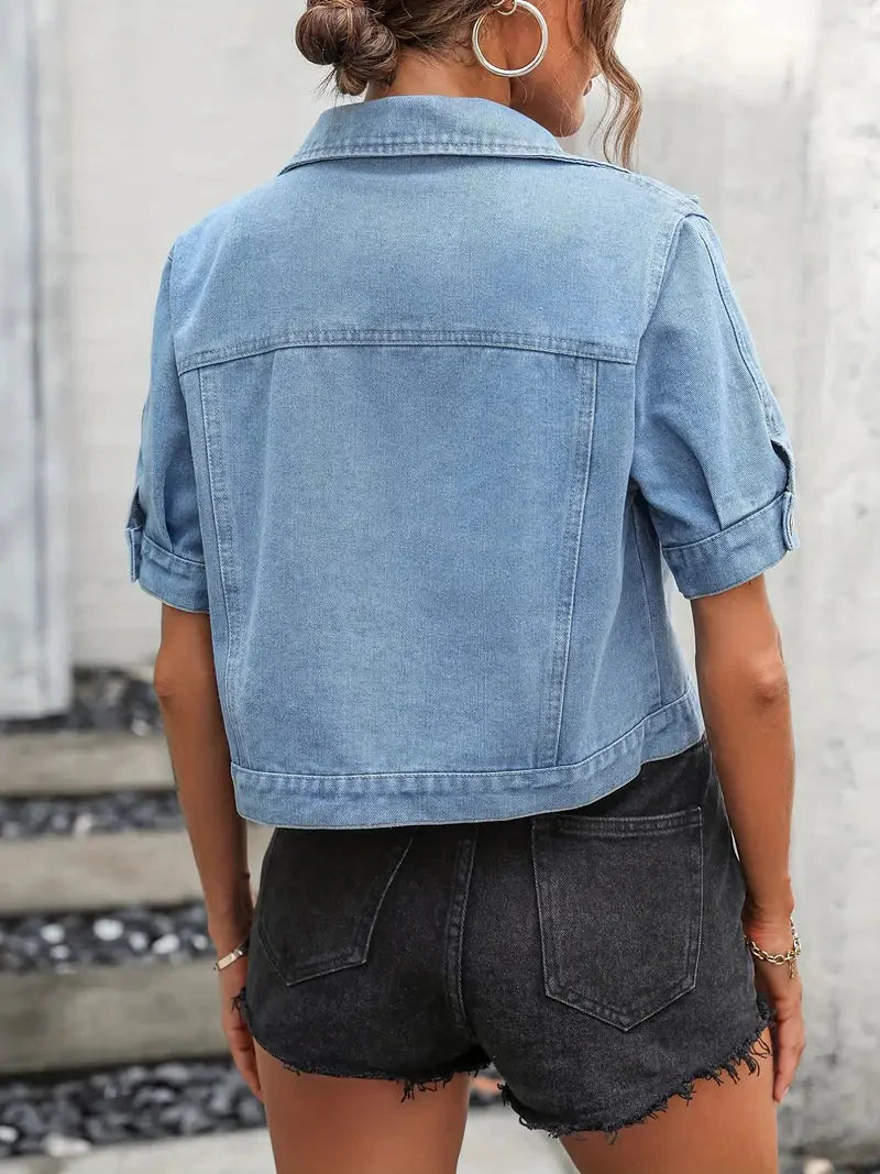Tess Denim Jack | Denim Overhemd met Korte Mouwen voor Dames