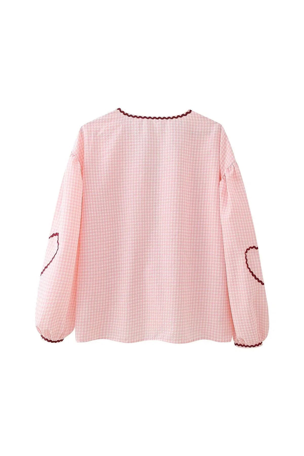 Nanja - Geruite Blouse met Striksluiting en Hartdetails