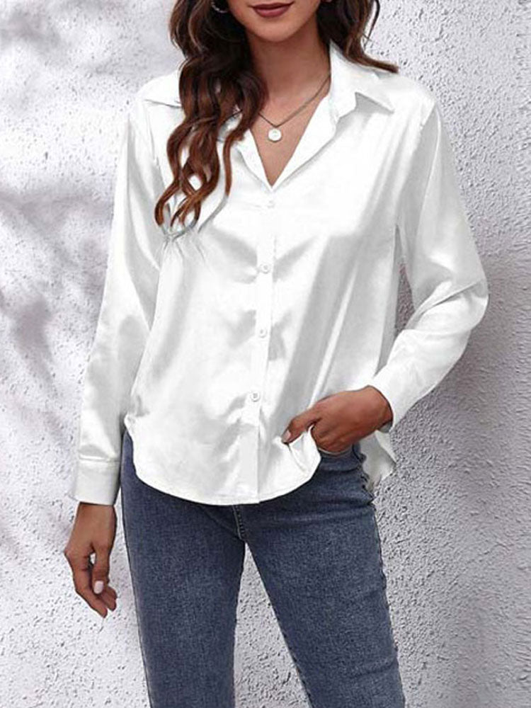 Emlle - Satijnen Blouse voor Vrouwen - Losse Pasvorm - Knoopsluiting - Zijden Lange Mouwen
