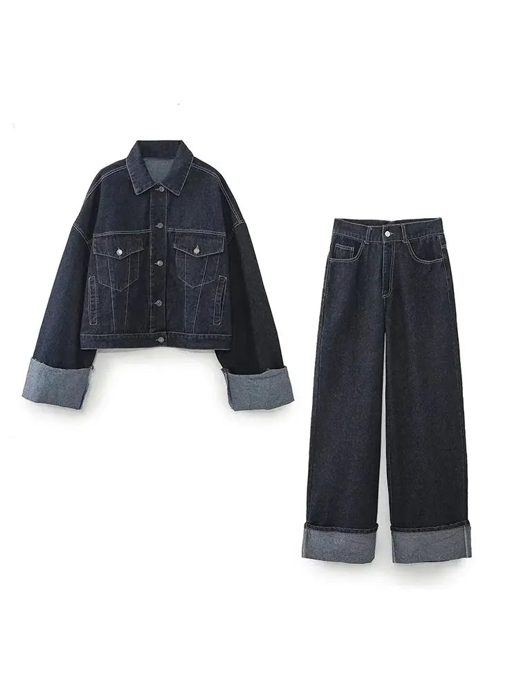 Lena - Spijkerjasje en Wide-Leg Jeans Set
