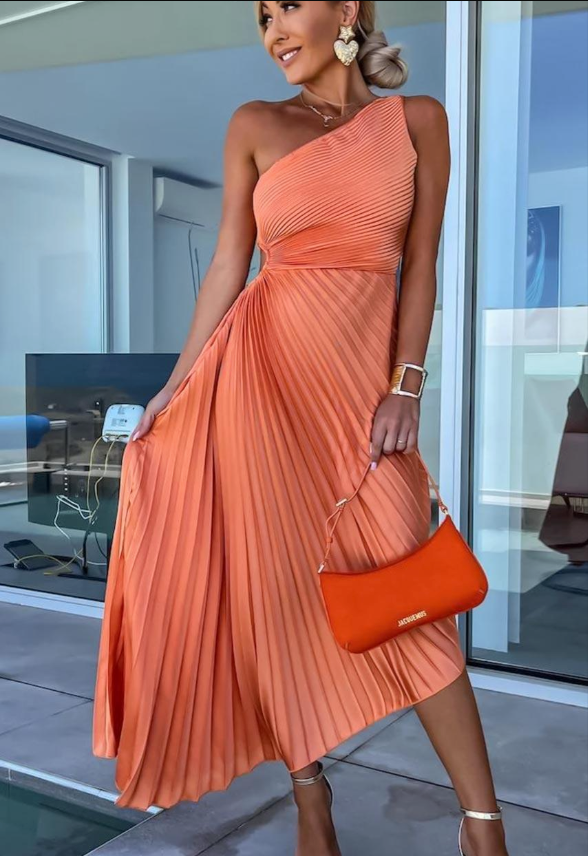 Halisa - One Shoulder Geplooide Zomer Cocktail Jurk