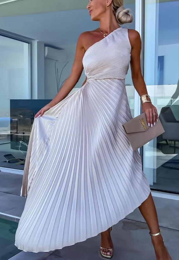 Halisa - One Shoulder Geplooide Zomer Cocktail Jurk