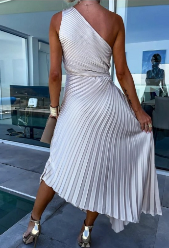 Halisa - One Shoulder Geplooide Zomer Cocktail Jurk