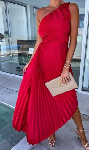 Halisa - One Shoulder Geplooide Zomer Cocktail Jurk