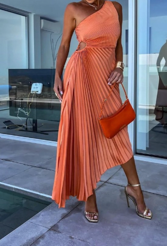 Halisa - One Shoulder Geplooide Zomer Cocktail Jurk