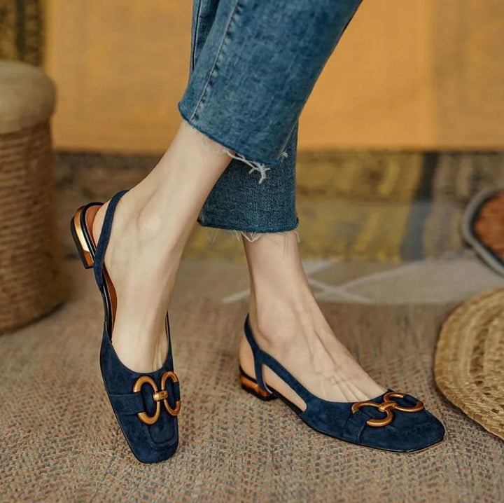 Mia - Suède Slingback Ballerina's met Gouden Ringen