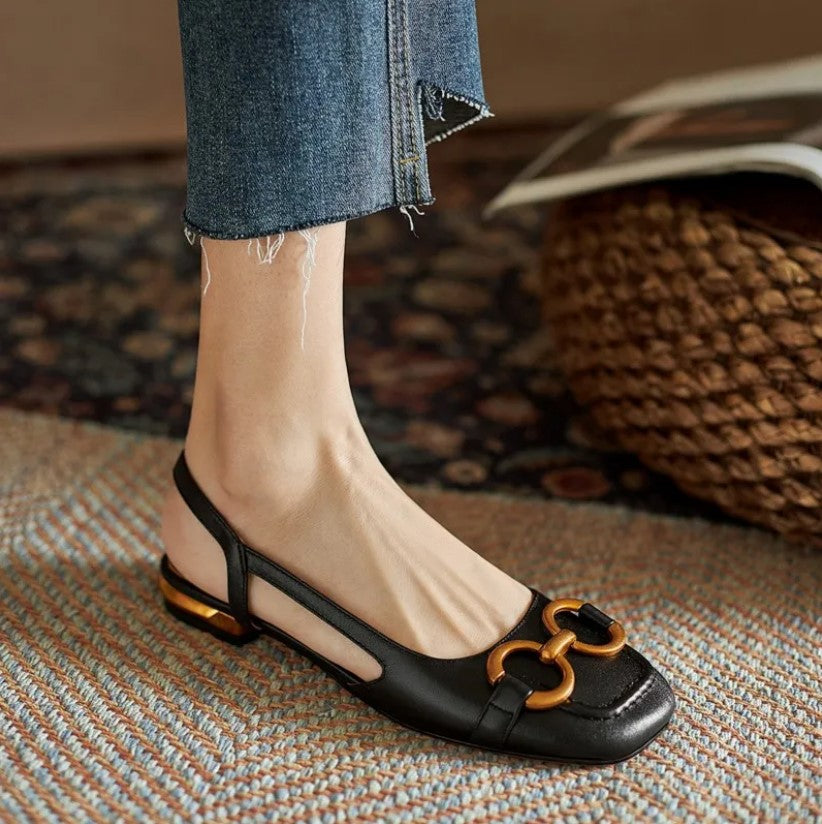 Mia - Suède Slingback Ballerina's met Gouden Ringen
