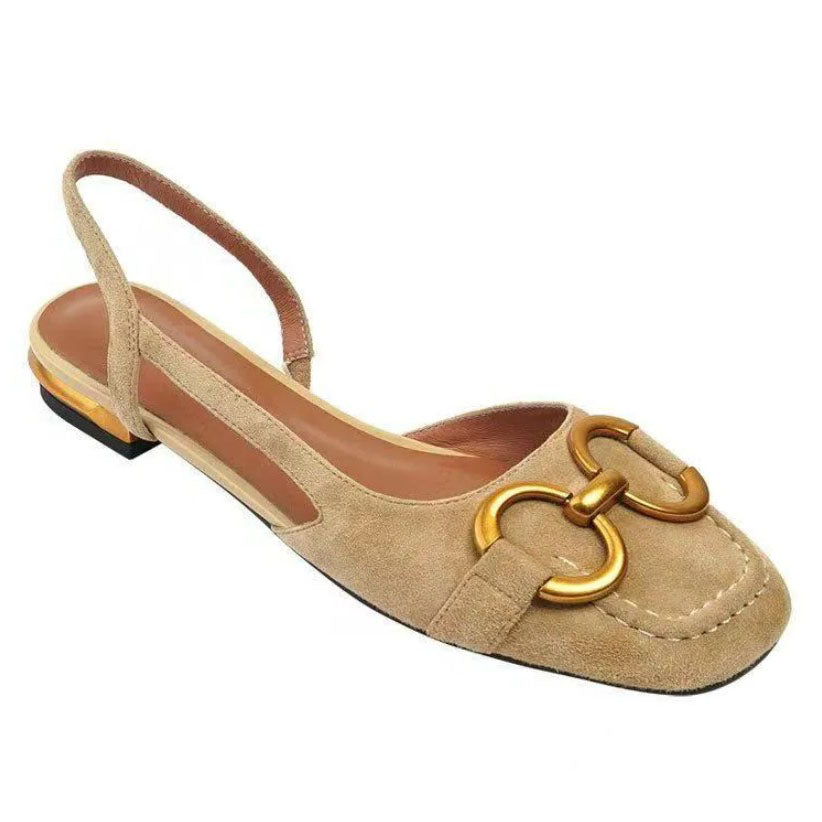 Mia - Suède Slingback Ballerina's met Gouden Ringen