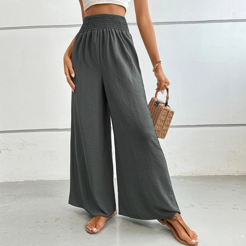 Eva - Linnen Elastische Hoge Taille Comfy Mode Flared broek