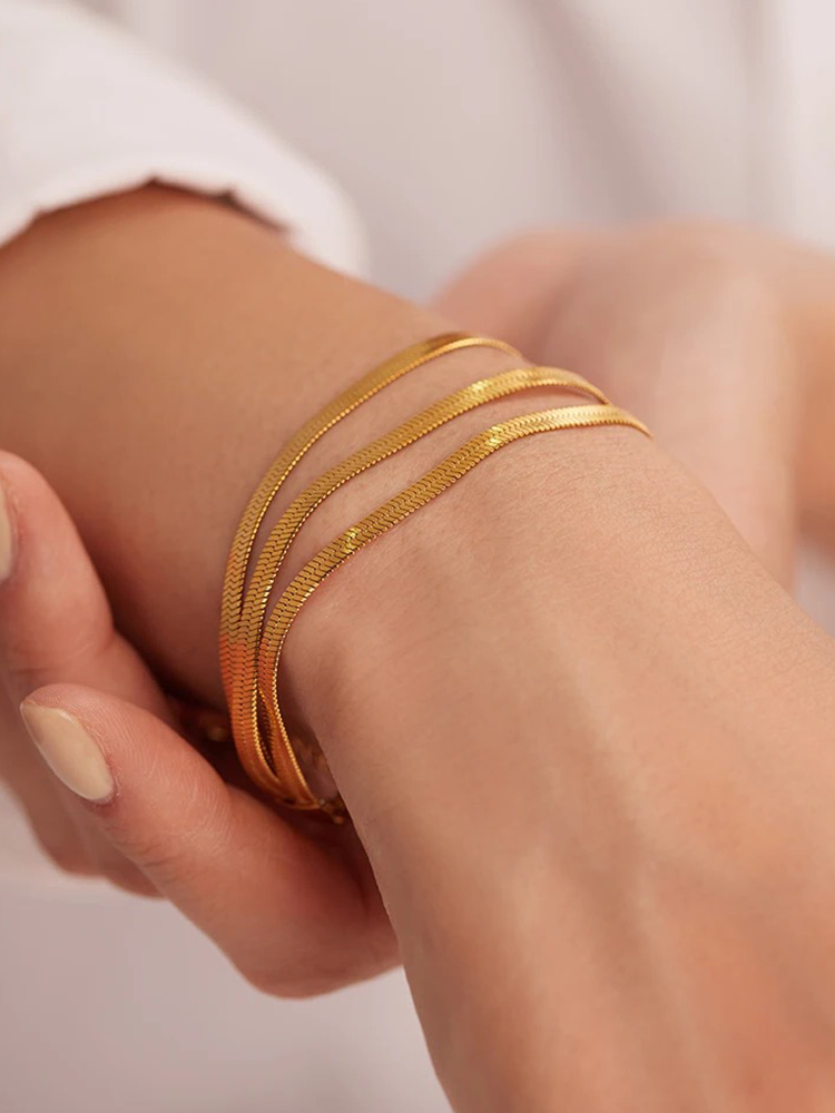 Petronella - Tara 3-Dubbele Snake Chain Armband Goud