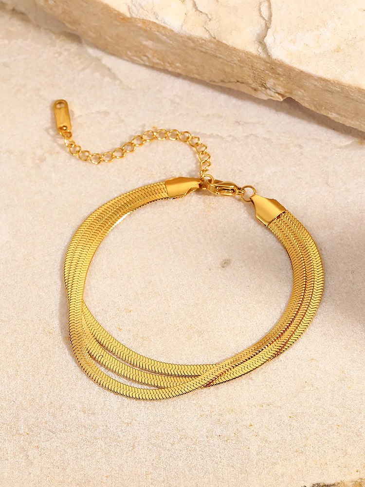Petronella - Tara 3-Dubbele Snake Chain Armband Goud