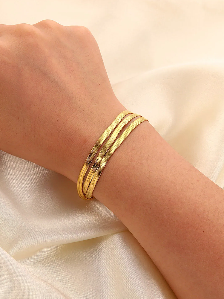Petronella - Tara 3-Dubbele Snake Chain Armband Goud